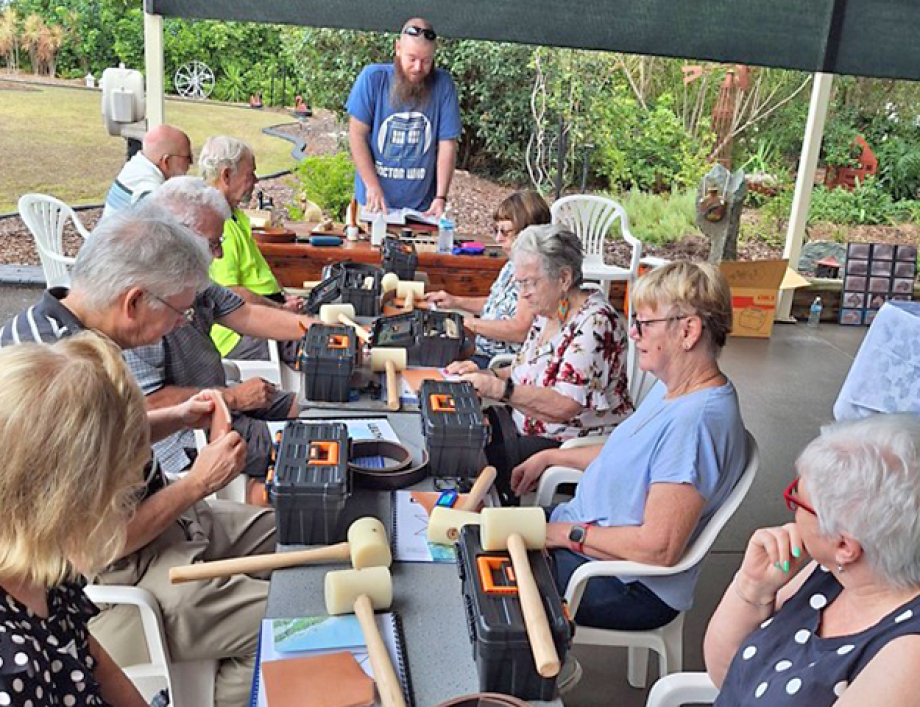 Members learn about the many types of leather and basic tools